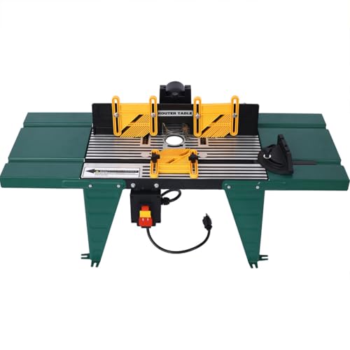 STANSS Electric Router Table, Universal Benchtop Router Table with Steel Stand & Adjustable Fence Wood Working Router Table, Safety Guard & Miter Gauge for Woodworking, Craftsman Tool,Green