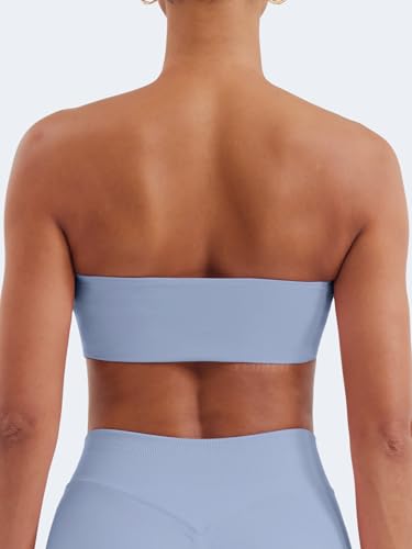 Image of YEOREO Strapless Bandeau Sports Bra for Workout Seamless Tube Top Gym Padded Wireless Bra