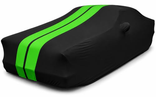 Image of SR1 Performance USA Indoor Car Cover for 1950-1957 Chevy Bel Air - Ultraguard Stretch Satin, Custom Fit Indoor Protection, Soft Breathable Dust Cover, Premium Show Car (Black with Green Stripes)
