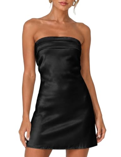 Image of Realtix Womens Summer Satin Backless Strapless Tube Mini Dress Club Party