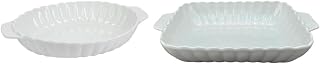 BIA Cordon Bleu Petal Baker Set of 2, Embossed Coupe Floral Design with Scalloped Edge & Handles - Oval & Rectangular Dishes for Roasts, Sides & Casseroles - Porcelain, Oven Safe, 2.25qt & 1.75qt