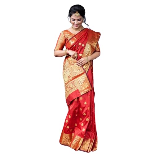 Image of Women's Kanjivaram Silk Saree with Blouse Piece, Banarasi Style,