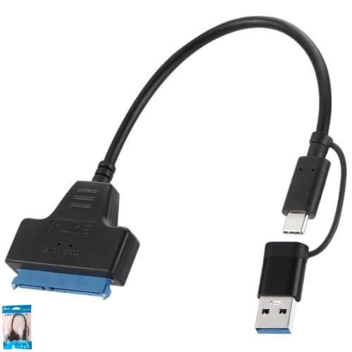 AISHTEC Cable SATA a USB, 2 en 1 USB 3.0/USB3.1 Tipo C a SATA III adaptador de disco duro ultrarrápido 10Gbps Adaptador SATA para disco duro y SSD 2.5 3.5 SSD/HDD   20cm, Negro