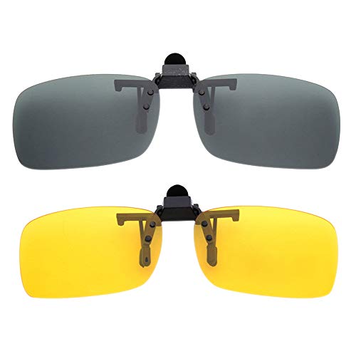 BOZEVON 2 Pares de Clip en gafas de Sol Lentes de Visión Nocturna Polarizados - Protección UV400 Antirreflectante para Conducción/Pesca/Deportes al aire libre
