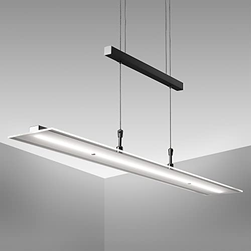 B.K.Licht Lámpara LED de techo colgante de metal y cristal auténtico, altura y luminosidad regulables, 20 W, 1600 lm, 3000 K, índice de protección IP20, color negro