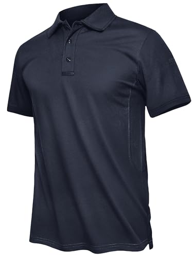 TACVASEN Lightweight Polo Shirts for Men Short Sleeve Work Polo T-Shirt Quick Dry Golf Tops Tactical Combat Shirt Navy Blue,M