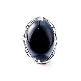Natural Stone Rose Quartz Agate Amethyst Turquoise Adjustable Finger Rings Semi Precious Oval Shaped Gemstone Anniversary (Black Agate)