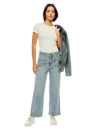 Image of INKD Premium Women's Wide Leg Denims - High Rise | 100% Cotton | Full Length Wide Leg Jeans for Woman|70's Style | Patch Pocket | 4 Pocket Styling | Jeans for Women