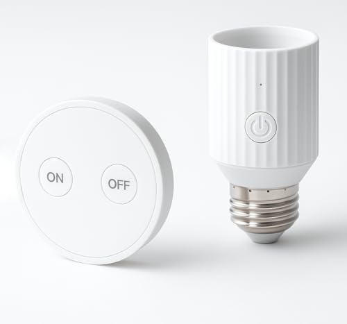 LoraTap Funk Lampensockel mit Fernbedienung, Lampenfassung Adapter E26/E27 für Deckenlampen, Schrank- und Zugschalter-Leuchten, Steck Lampenhalter Basis, Funk Lichtschalter, max. 60W