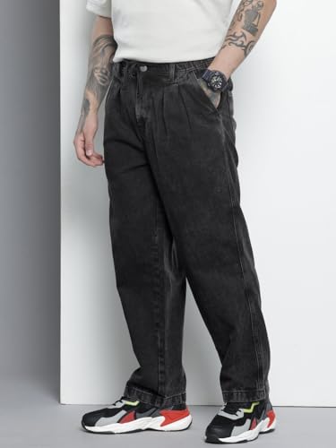 Image of The Indian Garage Co Men Relaxed Fit Solid Mid-Rise Denim Joggers