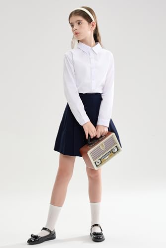 maoo garden Girls White School Uniform Shirt Long Sleeve Blouse Button Down Blouse4
