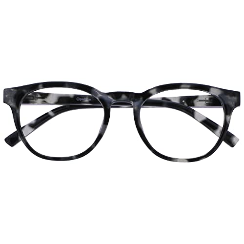 Image of OPULIZE BLU Blue Light Blocking Reading Glasses for Women Men, Cool Round Frame with Anti-Glare Computer and Gaming Eyewear, UV and Eyestrain Protection, Grey Tortoise +3.50 (Pack of 1)