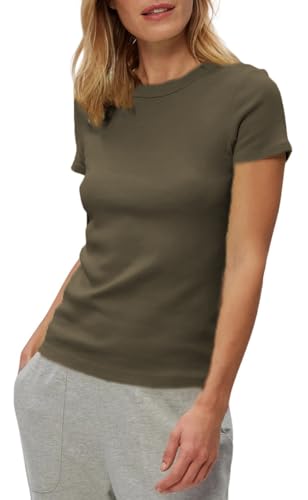 Michael Stars Women's Fitted Lexy Tee - Short Cap Sleeve, High Crew Neck