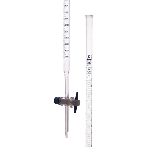 Bureta de borosilicato de 25ml con llave PTFE y máxima precisión Clase A