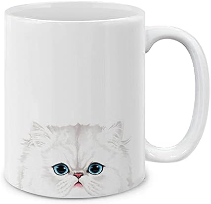MUGBREW Snow White Persian Cat Ceramic Coffee Mug Tea Cup, 11 OZ