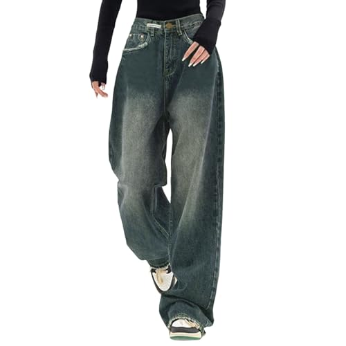 Baggy Jeans Damen Y2K High Waist – Weites Bein, Oversized Denimhose, Loose Fit, Hip Hop Stretch Freizeithose
