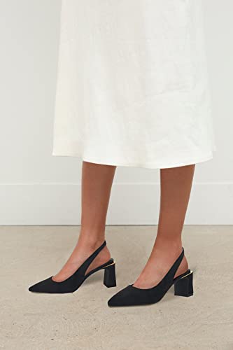 Image of JeimPoey Womens Slingback Chunky Heels Point Toe Pumps Shoes Block Heel Summer Sandals Low Heel Party Shoes