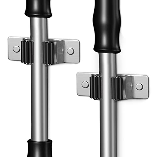 Sayoneyes Screw And Adhesive Broom Holder Wall Mount - Heavy Duty Sus304 Stainless Steel Single Broom And Mop Holder For Laundry Room, Garden, Garage – 2 Pack (Black) #TOP6