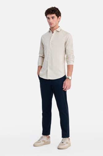Image of SNITCH Men Chinos | Slim Fit Mid Rise Solid Pattern | Cotton Blend with Medium Stretch & Smooth Texture | Button & Zip Closure for Casual & Street Wear
