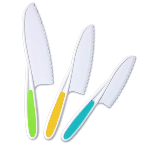 Jatidne Toddler Knife for Chopping Safety Plastic Mini Chef Knife Set for Kids Kitchen Pack of 3