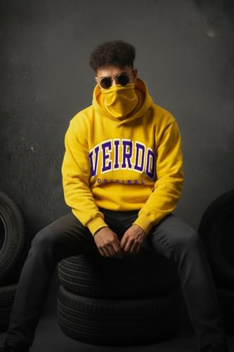 Image of Veirdo Fleece Oversized Baggy Fit Hooded Sweatshirt Drop Shoulder Typographic Logo Printed Full Sleeve Hoodie for Men (Avaiable in Colors: Copper Tan, Rust & Red)