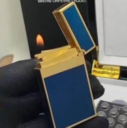 STDupont フランス製デュポン製メタルフリップライター、クラシックなブタン詰め替え式ライター、純銅製ムーブメント、ブルーの光沢