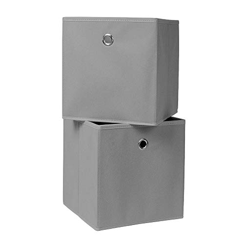 BonChoice Foldable Storage Cubes Boxes Pack of 2 for Home Organization, Eyelet Non-Woven Fabric Wardrobe Cabinet Chest Bin Organizer Basket for Clothes Bedding Toys Towels, Collapsible & Durable Grey