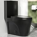 DeerValley Black Elongated One Piece Toilet, Soft Close Seat with High Efficiency Dual Flush 1.1/1.6 GPF, 12'' Rough-In Toilet with Comfortable Seat Height (Seat Included), Ace Matte Black Toilet