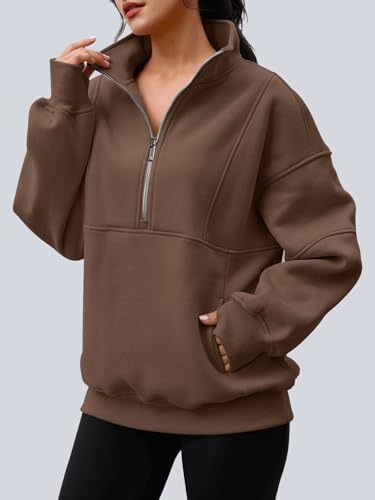 Image of AUTOMET Women's Quarter Zip Oversized Sweatshirt Fleece Mock Neck Pullover