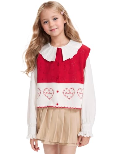 Girls Sweater Vest Weighted Vest Kids with Flower Crochet top Uniform Sleeveless Sweaters for Children6-16Y2