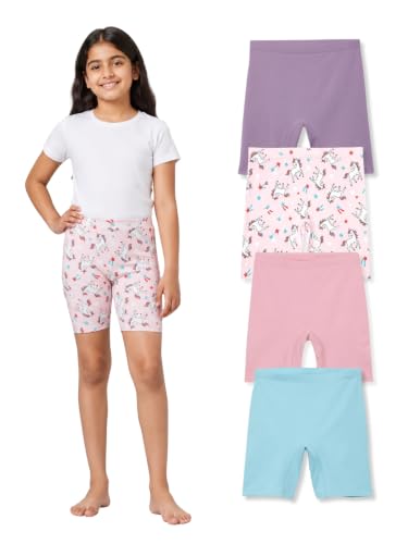 Image of mackly Girls Inner Shorts (Pack of 4) | 2-in-1 Seamless Panty Shorts with Gusset | Soft Breathable Base Layer for Dresses, Skirts