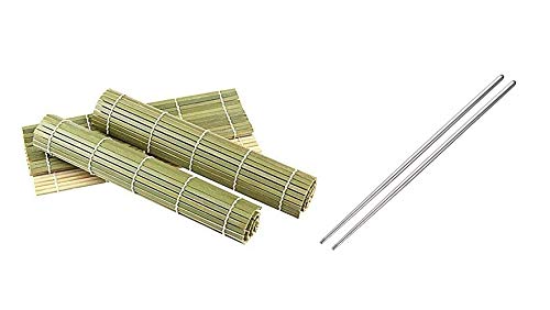 Craftacious Natural Bamboo Sushi Mat Cum Table Place Mat with Chopsticks (Sushi Mat with Steel Chopsticks, Pack of 2 Mat & 2 Pair Chopstics) (B08BTYZBZG) Amazon Price History, Amazon Price Tracker