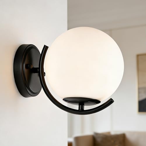 COTTAGE LIFE Matte Black Wall Sconce with Frosted Glass Globe,