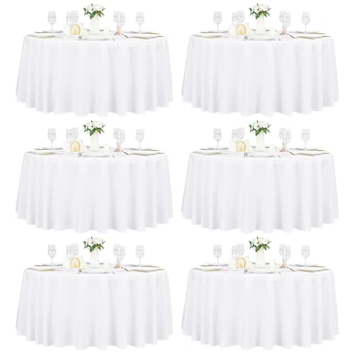 Pesonlook Lot de 6 Nappes Rondes Blanches 305 cm, Nappe Ronde en Polyester Lavable et Résistante aux Taches pour Mariage, Banquet, Restaurant, Buffet et Fête