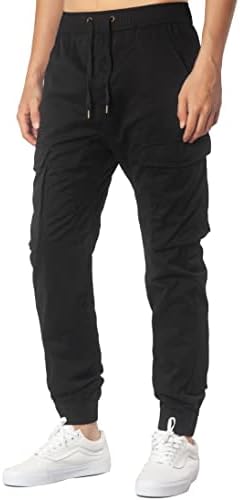 ITALY MORN Mens Black Work Cargo Joggers with Deep Pockets Casual Pants (L, Black)