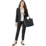 [アッドルージュ] 家庭で洗える スーツ レディース セットアップ カラーレスジャケット テーパードパンツ 2点セット ストレッチ ウエストゴム 大きいサイズ ビジネス[b5205] ブラック 9号