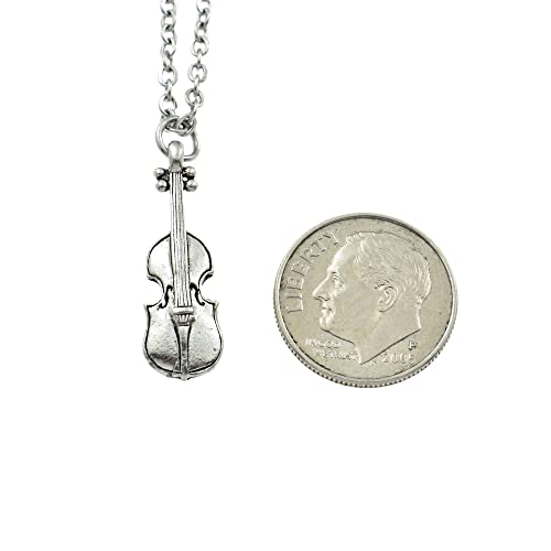 Violin Necklace In Silver Pewter|14 Inch Cable Stainless Steel Chain With Lobster Claw Clasp & Two Inch Extender | Perfect Antique Gift For Little Girls #TOP2