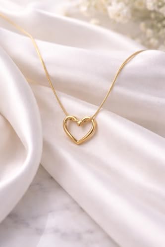 Image of Simple Chains Hollow Heart Necklace Set For Women and Girls Stylish | Anti Tarnish Waterproof Stainless Steel Chain Pendant Necklaces Jewelry for Love | Gold Toned Jewellery Accessories for Woman & Girls | Birthday Gift for Wife & Girlfriend