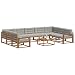 10er Set Gartensofas aus massivem Akazienholz, braun, modernes Design mit Pfostenlehne, stabiles Lattenrost, leicht zu reinigen, ideal für Garten und Terrasse.
