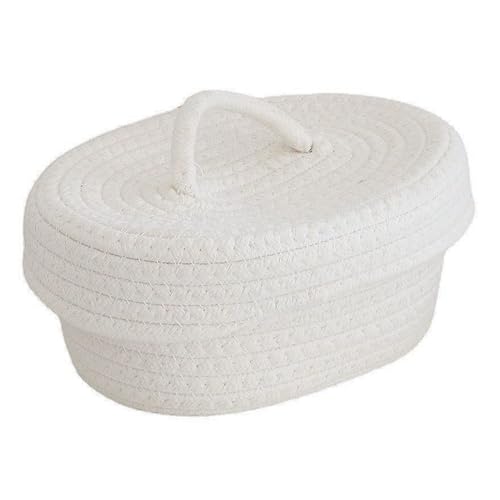 Cesta De Almacenamiento Decorativa Con Tapa, Tejida De Cuerda De Algodón - Bonita Cubo Organizador (Blanco)