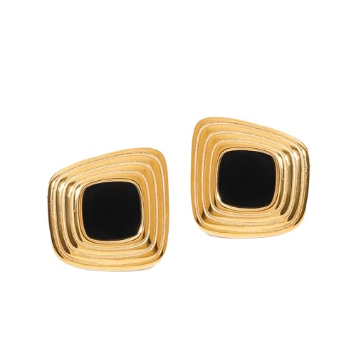 Chunky Earrings for Women Trendy Black Square Stud Earrings,Bold Geometric Hypoallergenic Earrings, Lightweight Statement Fashion Jewelry Gift for Her