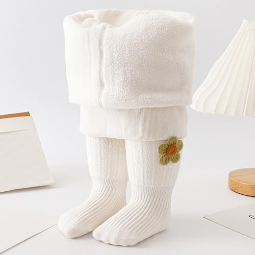 Toddler Baby Girls Fleece Lined Leggings Kids Winter Knitted Thermal Tights Cute Flowers Thick Warm Footed Pantyhose2