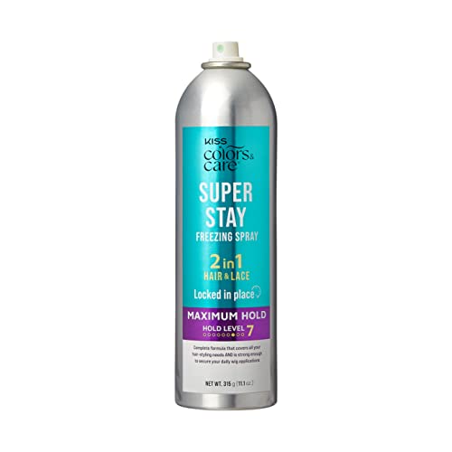 Kiss Colors & Care Maximum Hold 2-In-1 Super Stay Freezing Spray, 11.1 Oz. - Daily Hair Styling, Safe On Skin & Hair, Easy Wash Out, Humidity Resistant, Sweat Resistant, Spring Floral Scent #TOP1