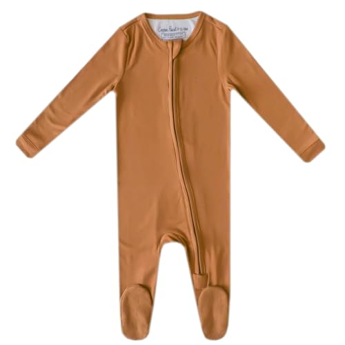 Image of Copper Pearl Zip-Up Footie Baby Pajamas - Soft Newborn Onesies for Boys & Girls, Tag-Free with Two-Way Zipper Baby Sleepers for Newborn - 24 Months, Camel