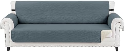 CUCRAF Non Slip Quilted Sofa Cover, Water Resistant Slipcover Furniture Protector for 4 Cushion Sofa Pet Friendly, Washable Couch Cover with Adjustable Elastic Straps (XX-Large, Dark Gray)