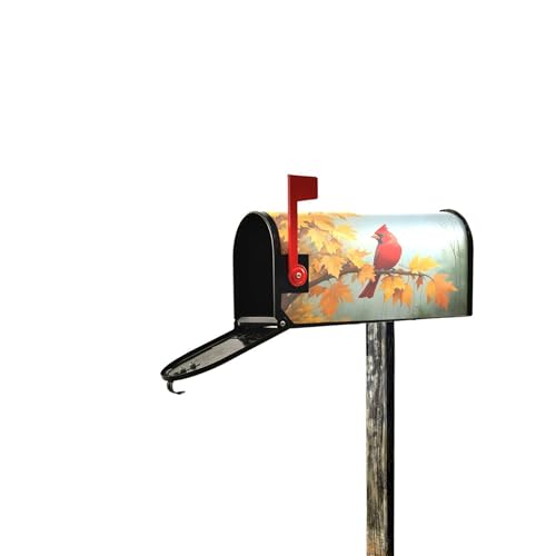 Image of Wamika Autumn Melody Mailbox Covers Standard Size Fall Cardinal Bird Sunflower Maple Leaves Magnetic Mail Wraps Cover Letter Post Box 21 inch Lx 18 inch W