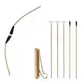 Bow and Arrow Set, Wooden Archery Set, Youth Bow and Arrow Set for 15, Cosplay Costume Prop Bow & Arrow with 1 Bamboo Quivers, 3 Targets and 2 Black Arrows