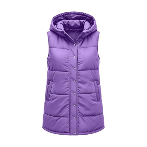 Long Puffer Vest Women Hood Quilted Sleeveless Zip Dual Closure Fall Winter - image 6