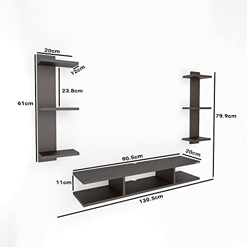 Image of ESTANTERIA Tv Unit Wall Mounted Engineered Wood TV Unit, TV Cabinet for Wall, TV Stand for Wall, TV Stand Unit Wall Shelf for Living Room, Set Top Box Wall Display Rack Stand(4X25X11 Cm, Wenge)