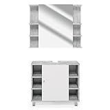 [page_title]-Vicco Badmöbel Set Badezimmermöbel Fynn Spiegel + Unterschrank + Midischrank + Hochschrank (Set 1, Beton)
